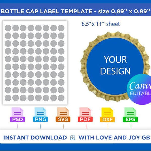 Beer Lemonade Soda Bottle Cap Template, Svg, Png, Dxf, Eps, Label, Wrapper, Canva, Cricut, Silhouette, Sublimation, Cut File, Printable, Diy