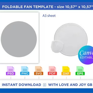 Foldable Fan Template, Svg, Png, Dxf, Eps, Canva, Label, Wrapper, Cut File, Cricut, Silhouette, Sublimation, Printable, Digital, Diy, Gift