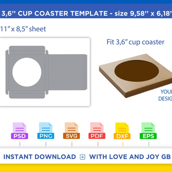 Cup Coaster Box Template, Svg, Png, Dxf, Eps, Label, Wrap, Canva, Cricut, Silhouette, Cut File, Sublimation, Printable, Digital, Diy, Gift