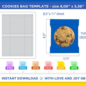 Cookie Bag Template, Svg, Png, Dxf, Eps, Label, Wrapper, Canva, Cricut, Silhouette, Cut File, Sublimation, Printable, Digital, Gift, Diy