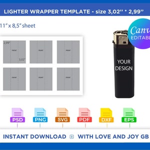 Lighter Template, Png, Dxf, Eps, Svg, Label, Wrapper, Canva, Cricut, Silhouette, Cut File, Sublimation, Printable, Digital, Diy, Gift