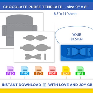 Chocolate Bar Purse Template, Svg, Png, Dxf, Eps, Pdf, Psd, Ai, Wrapper, Label, Canva, Cricut, Silhouette, Sublimation, Printable, Digital