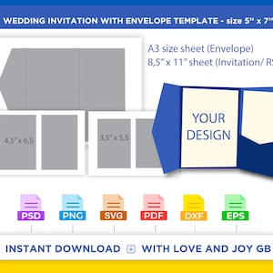 Pocket Wedding Invitation Envelope Template, Png, Svg, Dxf, Eps, Canva, Label, Wrapper, Cut File, Cricut, Silhouette, Sublimation, Digital