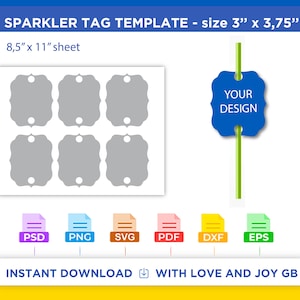 Sparkler Tag Template, Svg, Png, Dxf, Eps, Canva, Label, Wrapper, Cut File, Cricut, Silhouette, Sublimation, Printable, Digital, Diy, Gift