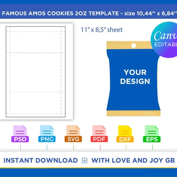 Famous Amos Cookies Template, Png, Svg, Dxf, Eps, Label, Wrapper, Canva, Cricut, Silhouette, Sublimation, Cut File, Printable, Digital, Diy