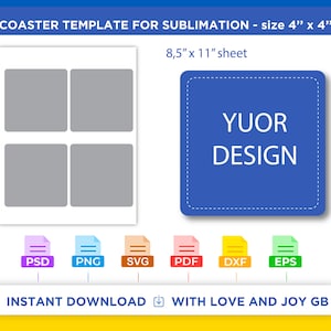 Square Cup Coaster Template, Png, Svg, Pdf, Dxf, Eps, Ai, Wrapper, Label, Canva, Cricut, Silhouette, Sublimation, Printable, Digital, Gift
