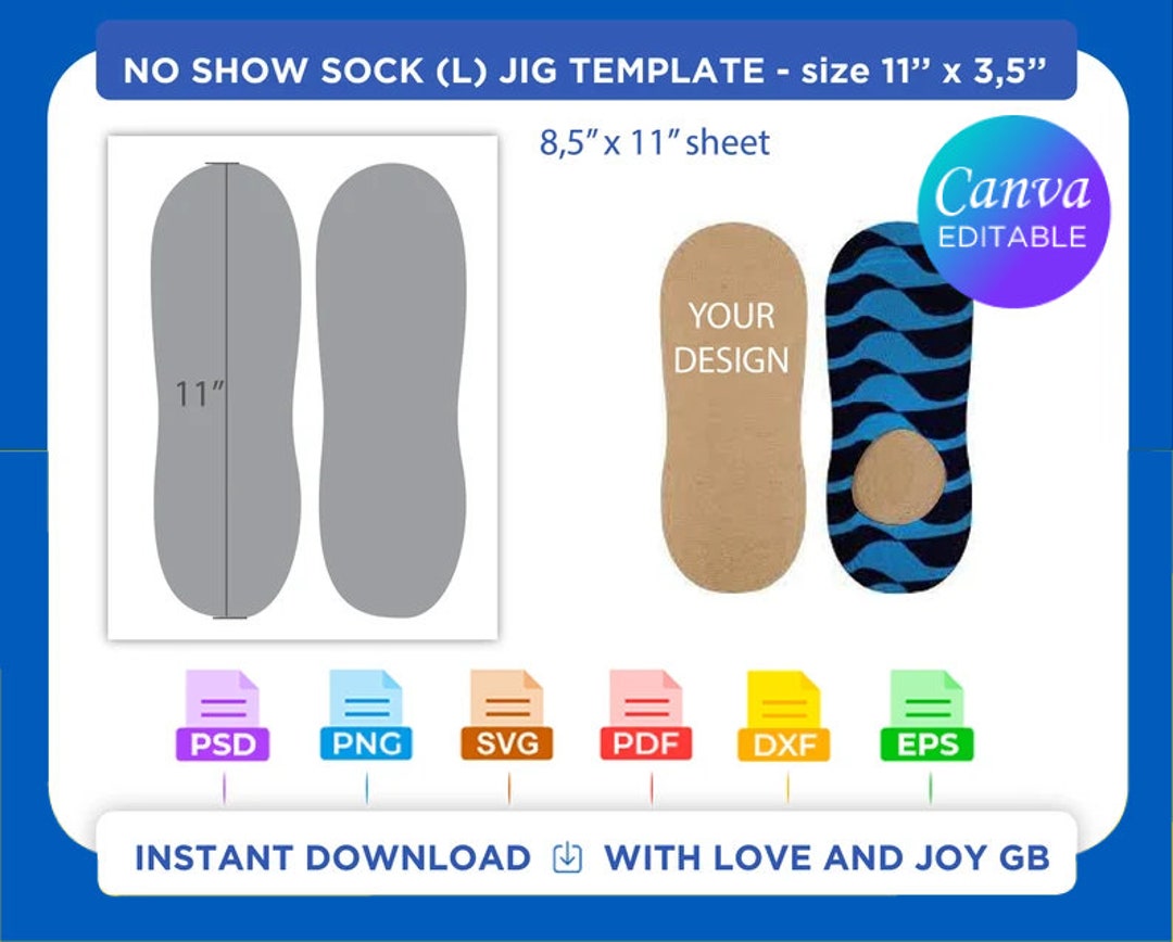 No Show Sock Jig Template, Sock Label Template, Png, Svg, Dxf, Eps, Pdf ...