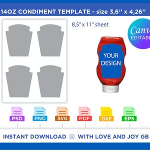 Condiment Bottle Template, Png, Svg, Dxf, Eps, Label, Wrapper, Canva, Cricut, Silhouette, Cut File, Sublimation, Printable, Digital, Gift