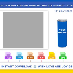 20 oz Skinny Straight Tumbler Template, Svg, Png, Dxf, Eps, Canva, Label, Wrapper, Cut File, Cricut, Silhouette, Sublimation, Printable, Diy