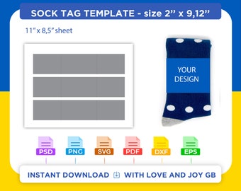 Sock Tag Template, Svg, Png, Dxf, Eps, Canva, Label, Wrapper, Cut File, Cricut, Silhouette, Sublimation, Printable, Digital, Diy, Gift