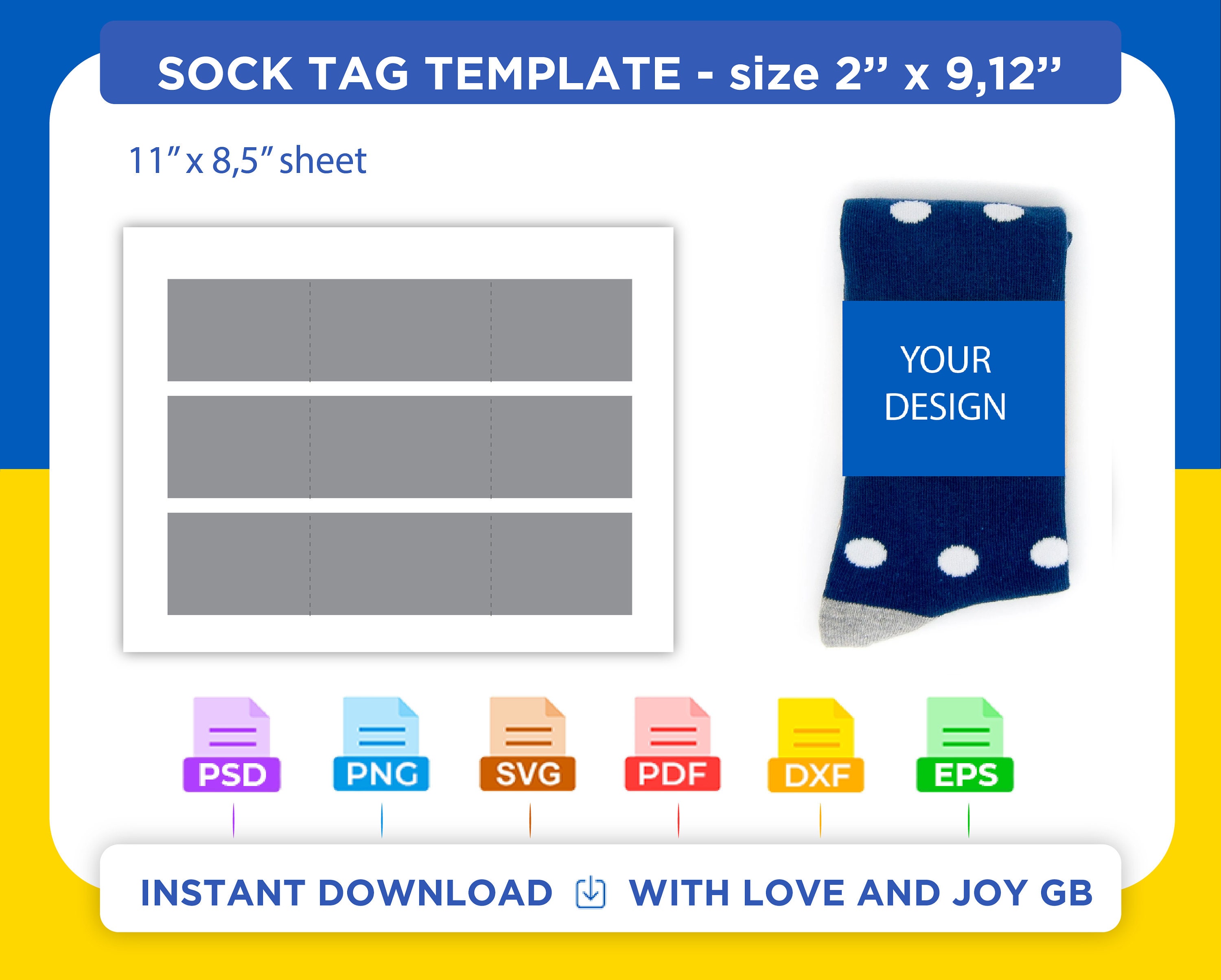 Sock Tag Template, Svg, Png, Dxf, Eps, Canva, Label, Wrapper, Cut File