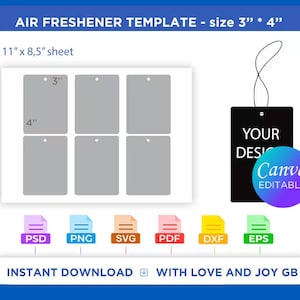 Car Air Freshener Template, Png, Svg, Dxf, Eps, Pdf, Label, Wrapper, Canva, Cricut, Silhouette, Sublimation, Printable, Digital, Gift, Diy