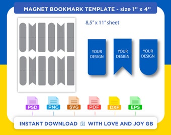 Magnetic Bookmark Template, Png, Svg, Dxf, Eps, Pdf, Psd, Ai, Diy, Gift, Label, Wrapper, Canva, Cricut, Cut File, Sublimation, Printable