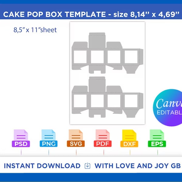 Cake Pop Box template, Png, Svg, Dxf, Eps, Label, Wrapper, Canva, Cricut, Silhouette, Sublimation, Cut File, Printable, Digital, Diy, Gift