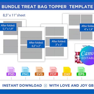Bundle Treat Bag Topper Template, Png, Svg, Dxf, Eps, Label, Wrapper, Cut file, Canva, Cricut, Silhouette, Sublimation, Printable, Digital