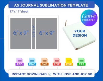 A5 Journal Template, Png, Svg, Dxf, Eps, Label, Wrapper, Canva, Cricut, Silhouette, Sublimation, Cut File, Printable, Digital, Gift, Diy