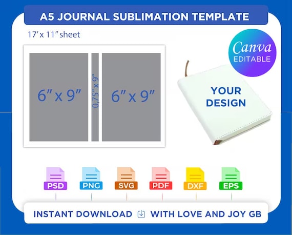 A5 Journal Template, Png, Svg, Dxf, Eps, Label, Wrapper, Canva, Cricut, Silhouette, Sublimation, Cut File, Printable, Digital, Gift, Diy