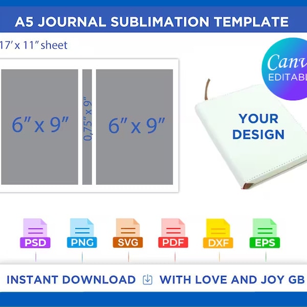 A5 Journal Template, Png, Svg, Dxf, Eps, Label, Wrapper, Canva, Cricut, Silhouette, Sublimation, Cut File, Printable, Digital, Gift, Diy