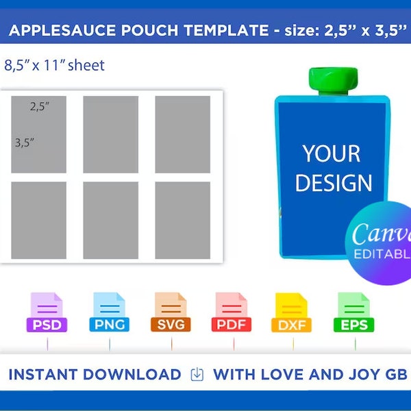 Applesauce Template, Svg, Png, Dxf, Eps, Label, Wrapper, Canva, Cricut, Silhouette, Cut File, Sublimation, Printable, Digital, Diy, Gift