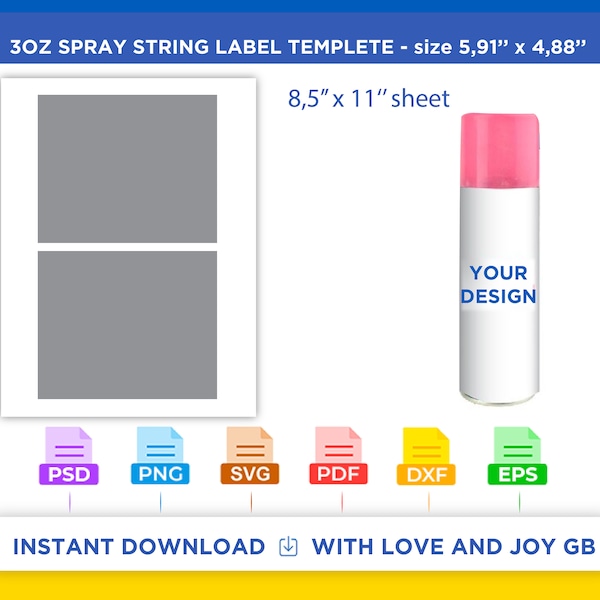 String Spray Can Template, Png, Svg, Dxf, Eps, Label, Wrap, Canva, Cricut, Silhouette, Cut file, Sublimation, Printable, Digital, Diy, Gift