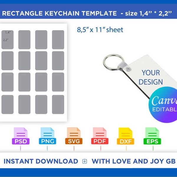 Rectangle Keychain Template, Svg, Png, Dxf, Eps, Label, Wrapper, Canva, Cricut, Silhouette, Cut File, Sublimation, Printable, Digital, Gift