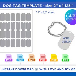 Dog Tag Template, Svg, Png, Dxf, Eps, Label, Wrapper, Canva, Silhouette, Cricut, Cut file, Sublimation, Printable, Digital, Gift, Diy