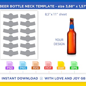 Beer Bottle Neck Template, Png, Svg, Dxf, Eps, Label, Wrapper, Canva, Cricut, Silhouette, Cut File, Sublimation, Printable, Digital, Gift