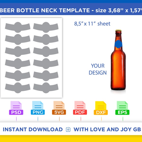 Beer Bottle Neck Template, Png, Svg, Dxf, Eps, Label, Wrapper, Canva, Cricut, Silhouette, Cut File, Sublimation, Printable, Digital, Gift
