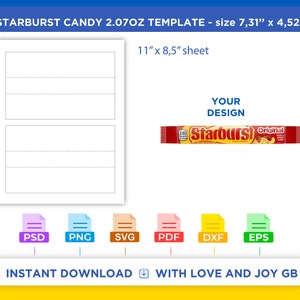 Starburst Candy Template, Svg, Png, Dxf, Eps, Canva, Label, Wrap, Cut File, Cricut, Silhouette, Sublimation, Printable, Digital, Diy, Gift