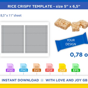 Rice Krispie Template, Png, Svg, Dxf, Eps, Label, Wrapper, Canva, Cricut, Silhouette, Sublimation, Cut File, Printable, Digital, Diy, Gift