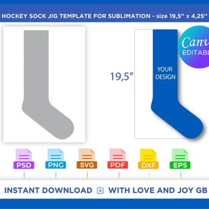 Hockey Christmas Sock Jig Template, Png, Svg, Dxf, Eps, Label, Wrapper, Canva, Cricut, Silhouette, Sublimation, Cut file, Printable, Digital