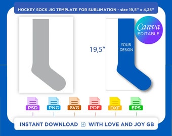 Hockey Christmas Sock Jig Template, Png, Svg, Dxf, Eps, Label, Wrapper, Canva, Cricut, Silhouette, Sublimation, Cut file, Printable, Digital