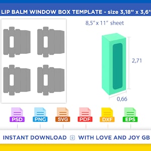 Lip balm box with window Template, Svg, Png, Dxf, Eps, Label, Wrapper, Canva, Cricut, Silhouette, Cut File, Sublimation, Digital, Diy, Gift