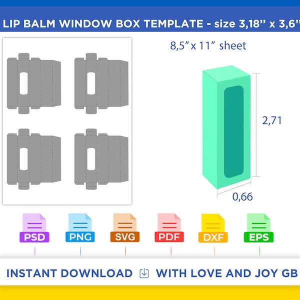 Lip balm box with window Template, Svg, Png, Dxf, Eps, Label, Wrapper, Canva, Cricut, Silhouette, Cut File, Sublimation, Digital, Diy, Gift