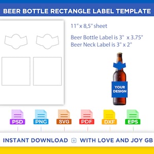 Beer Bottle Neck Template, Png, Svg, Dxf, Eps, Label, Wrapper, Canva, Silhouette, Cricut, Cut file, Sublimation, Printable, Digital, Gift