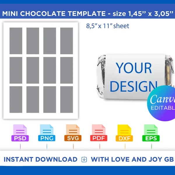 Mini Candy Chocolate Template, Png, Svg, Dxf, Eps, Label, Wrapper, Canva, Cricut, Silhouette, Sublimation, Cut file, Printable, Digital, Diy