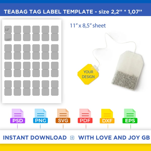 Tea Bag Tag Template, Svg, Png, Dxf, Eps, Canva, Label, Wrapper, Cut File, Cricut, Silhouette, Sublimation, Printable, Digital, Diy, Gift