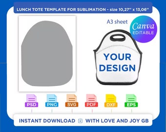 Lunch eten diner Tote tas sjabloon, png, svg, dxf, eps, doe-het-zelf, cadeau, gesneden bestand, label, wrapper, canvas, begrip, Cricut, download, afdrukbaar