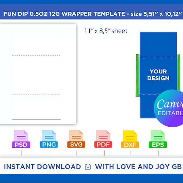 Fun Dip Sticker Template, Svg, Png, Dxf, Eps, Canva, Label, Wrapper, Cut File, Cricut, Silhouette, Sublimation, Printable, Digital, Gift