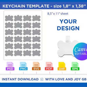 Bone Keychain tag Template, Png, Svg, Dxf, Eps, Pdf, Label, Wrapper, Canva, Cricut, Silhouette, Cut File, Sublimation, Printable, Download