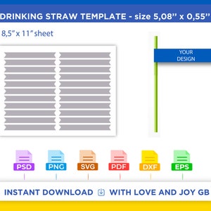 Drinking Straw Flag Template, Png, Svg, Dxf, Eps, Pdf, Diy, Gift, Label, Wrapper, Canva, Cricut, Cut File, Sublimation, Printable, Download