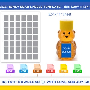 Mini Honey Bear Bottle Template, Svg, Png, Dxf, Eps, Label, Wrapper, Canva, Cricut, Silhouette, Sublimation, Cut File, Printable, Digital