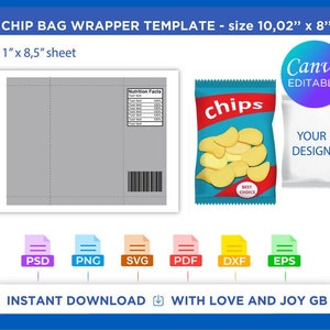 Chip Bag Template, Svg, Png, Dxf, Eps, Label, Wrapper, Canva, Silhouette, Cricut, Cut File, Sublimation, Printable, Digital, Diy, Gift