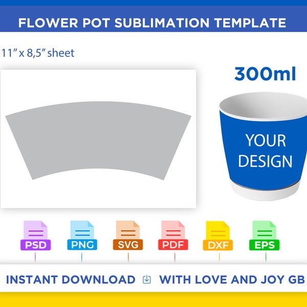 Ceramic Flower Pot Cup Template, Svg, Png, Dxf, Eps, Pdf, Wrapper, Label, Canva, Cricut, Silhouette, Sublimation, Printable, Digital, Gift