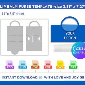 Lip Balm Purse Box Template, Png, Svg, Dxf, Eps, Label, Wrapper, Cut file, Canva, Cricut, Silhouette, Sublimation, Printable, Digital, Gift