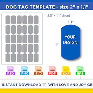 Dog Tag Template, Svg, Png, Dxf, Eps, Label, Wrapper, Canva, Cricut, Silhouette, Cut File, Sublimation, Printable, Digital, Gift, Diy