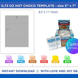 Hot Choco Template, Svg, Png, Dxf, Eps, Pdf, Label, Wrapper, Canva, Cricut, Silhouette, Cut File, Sublimation, Printable, Digital, Diy, Gift