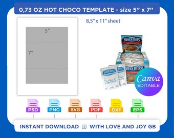 Hot Choco-sjabloon, Svg, Png, Dxf, Eps, Pdf, Label, Wrapper, Canva, Cricut, Silhouet, Gesneden Bestand, Sublimatie, Afdrukbaar, Digitaal, Diy, Cadeau