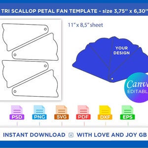 Tri Scallop Hand Petal Fan Template, Svg, Png, Dxf, Eps, Label, Wrap, Canva, Silhouette, Cricut, Sublimation, Printable, Digital, Diy, Gift