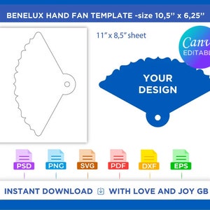 Benelux Hand Paddle Fan Template, Svg, Png, Dxf, Eps, Label, Wrapper, Canva, Silhouette, Cricut, Cut file, Sublimation, Printable, Gift, Diy